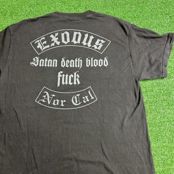 Rare Exodus Satan Death Blood F**k NorCal Black‎ T-Shirt Vtg Heavy Metal Size Lg